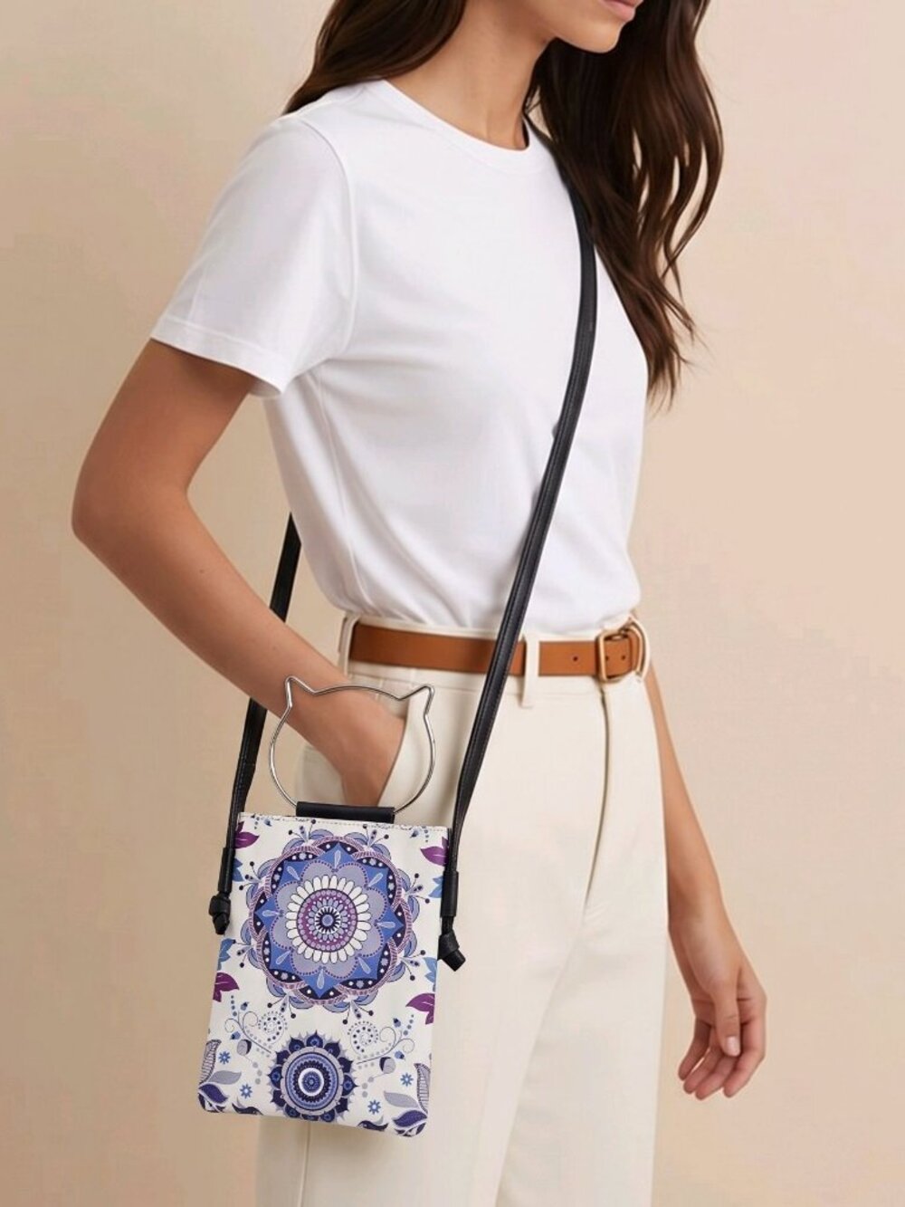 Cat-Handle ✦ Mandala Print Crossbody Bag ✦ Adjustable Strap Purple Blue Pattern